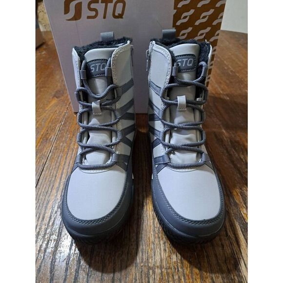 New 6 STQ Grey Winter Walking Boots Zip Lightweight Cozy Ankle Boots Booties NWT - Picture 8 of 10
